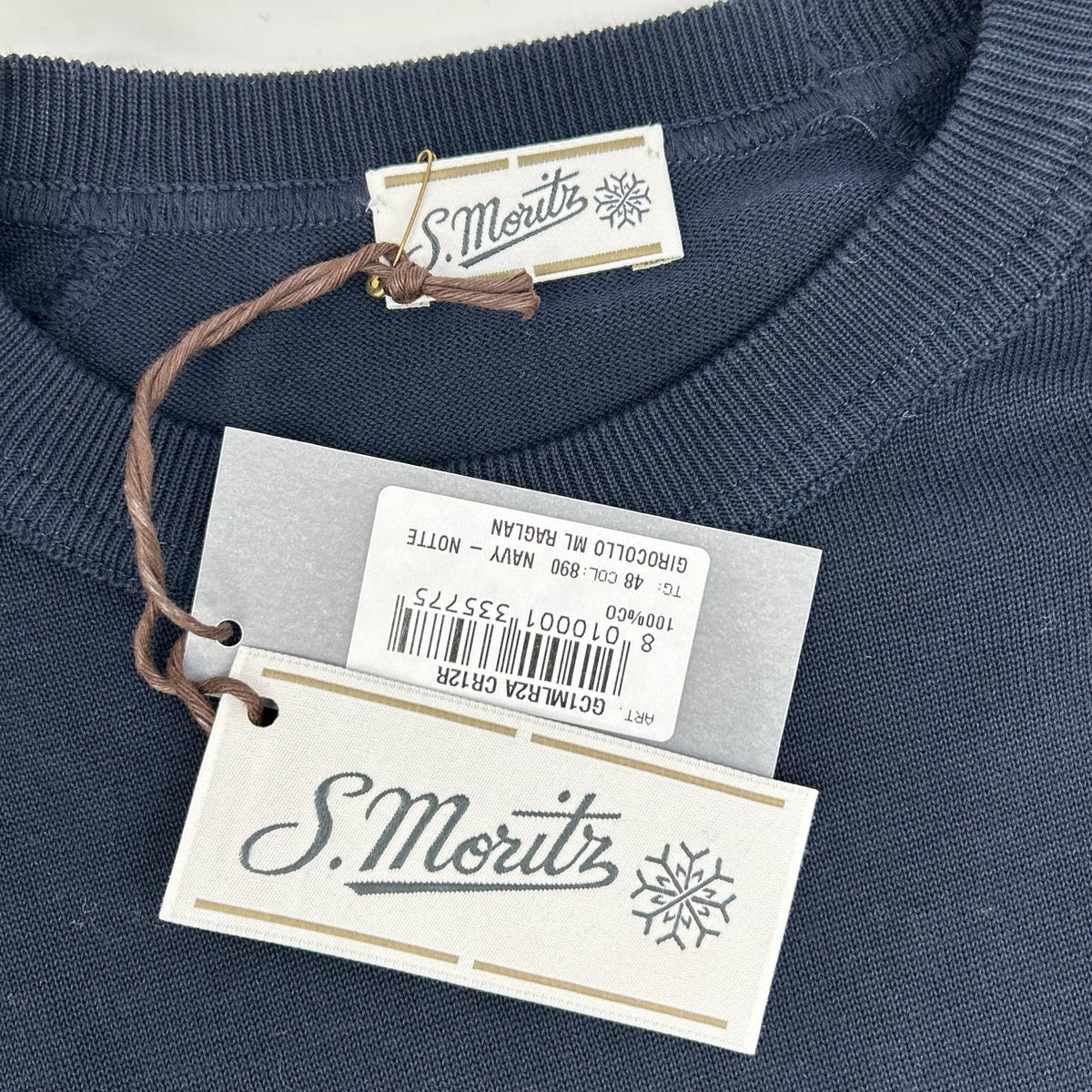 St.Moritz サンモリッツ ネイビー コットン クルーネック ラグランニットプルオーバー トップス