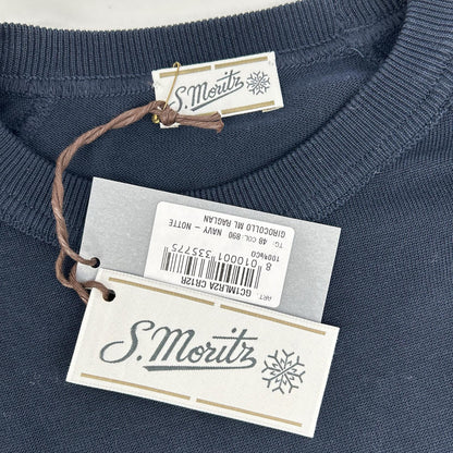 St.Moritz サンモリッツ ネイビー コットン クルーネック ラグランニットプルオーバー トップス