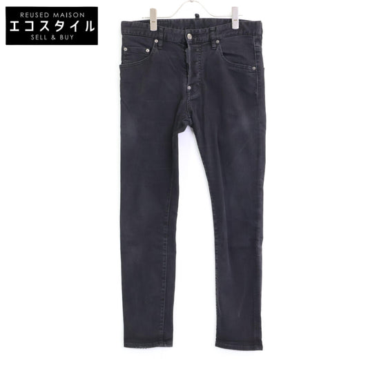 DSQUARED2 S74LB0928 SKATER JEAN Black Button Fly Tapered Denim Pants Bottoms 46 Men's