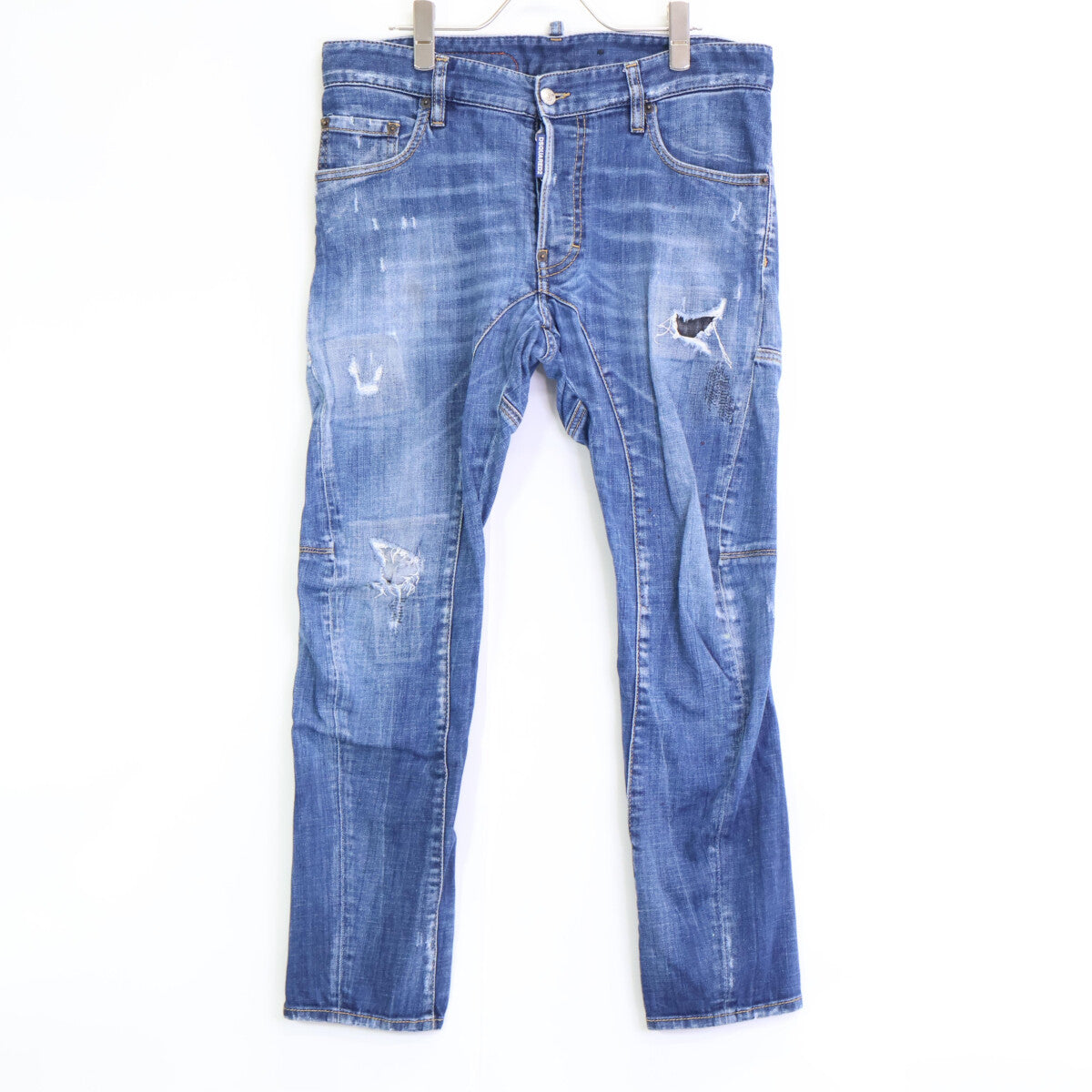 DSQUARED2 ディースクエアード S74LB0873 MEDIUM WASH 4 TIDY BIKER JEANS ﾌﾞﾙｰ ﾀﾞﾒｰｼﾞ加工 ﾎﾞﾀﾝﾌﾗｲﾃﾞﾆﾑﾊﾟﾝﾂ ボトムス 46 メンズ