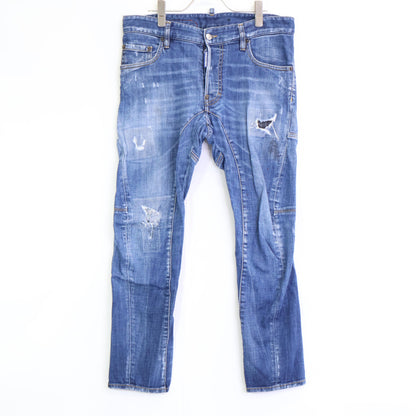 DSQUARED2 ディースクエアード S74LB0873 MEDIUM WASH 4 TIDY BIKER JEANS ﾌﾞﾙｰ ﾀﾞﾒｰｼﾞ加工 ﾎﾞﾀﾝﾌﾗｲﾃﾞﾆﾑﾊﾟﾝﾂ ボトムス 46 メンズ