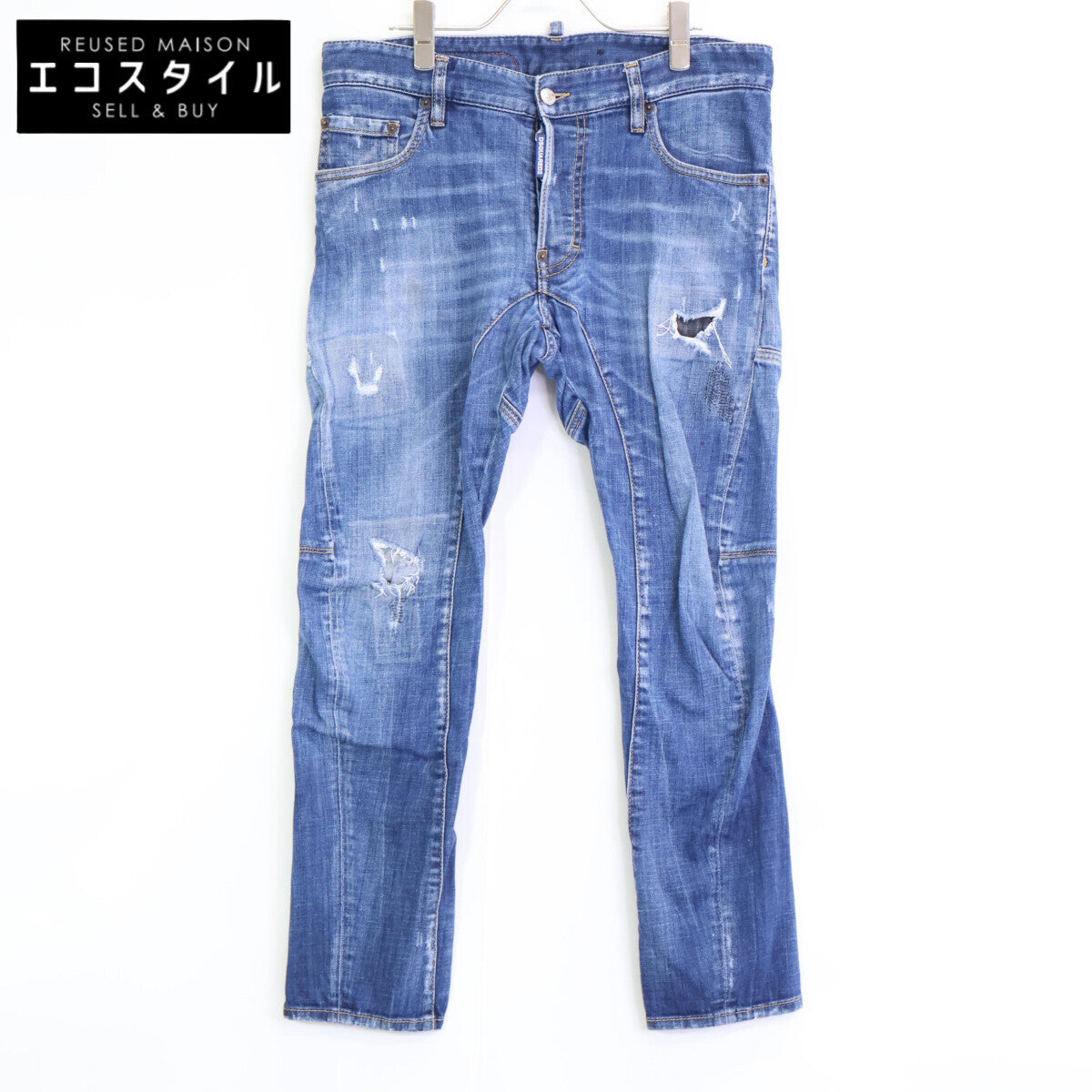 DSQUARED2 ディースクエアード S74LB0873 MEDIUM WASH 4 TIDY BIKER JEANS ﾌﾞﾙｰ ﾀﾞﾒｰｼﾞ加工 ﾎﾞﾀﾝﾌﾗｲﾃﾞﾆﾑﾊﾟﾝﾂ ボトムス 46 メンズ