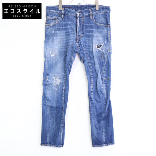 DSQUARED2 S74LB0873 MEDIUM WASH 4 TIDY BIKER JEANS Blue Distressed Button Fly Denim Pants Bottoms 46 Men's