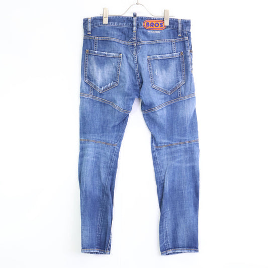 DSQUARED2 S74LB0873 MEDIUM WASH 4 TIDY BIKER JEANS Blue Distressed Button Fly Denim Pants Bottoms 46 Men's