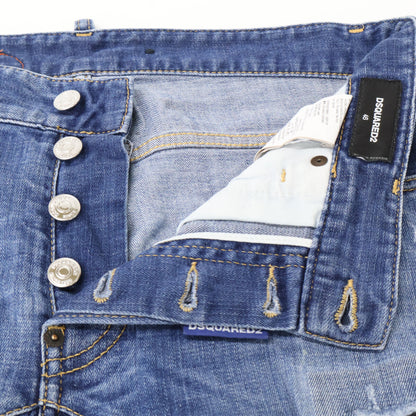 DSQUARED2 ディースクエアード S74LB0873 MEDIUM WASH 4 TIDY BIKER JEANS ﾌﾞﾙｰ ﾀﾞﾒｰｼﾞ加工 ﾎﾞﾀﾝﾌﾗｲﾃﾞﾆﾑﾊﾟﾝﾂ ボトムス 46 メンズ