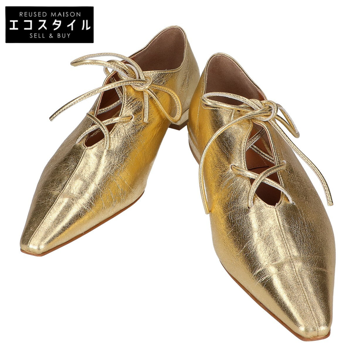 HENRI EN VARGO ヘンリエンヴァーゴ 【新品同様】ポインテッドトゥ レースアップ フラット シューズ 37 1/2 レディース