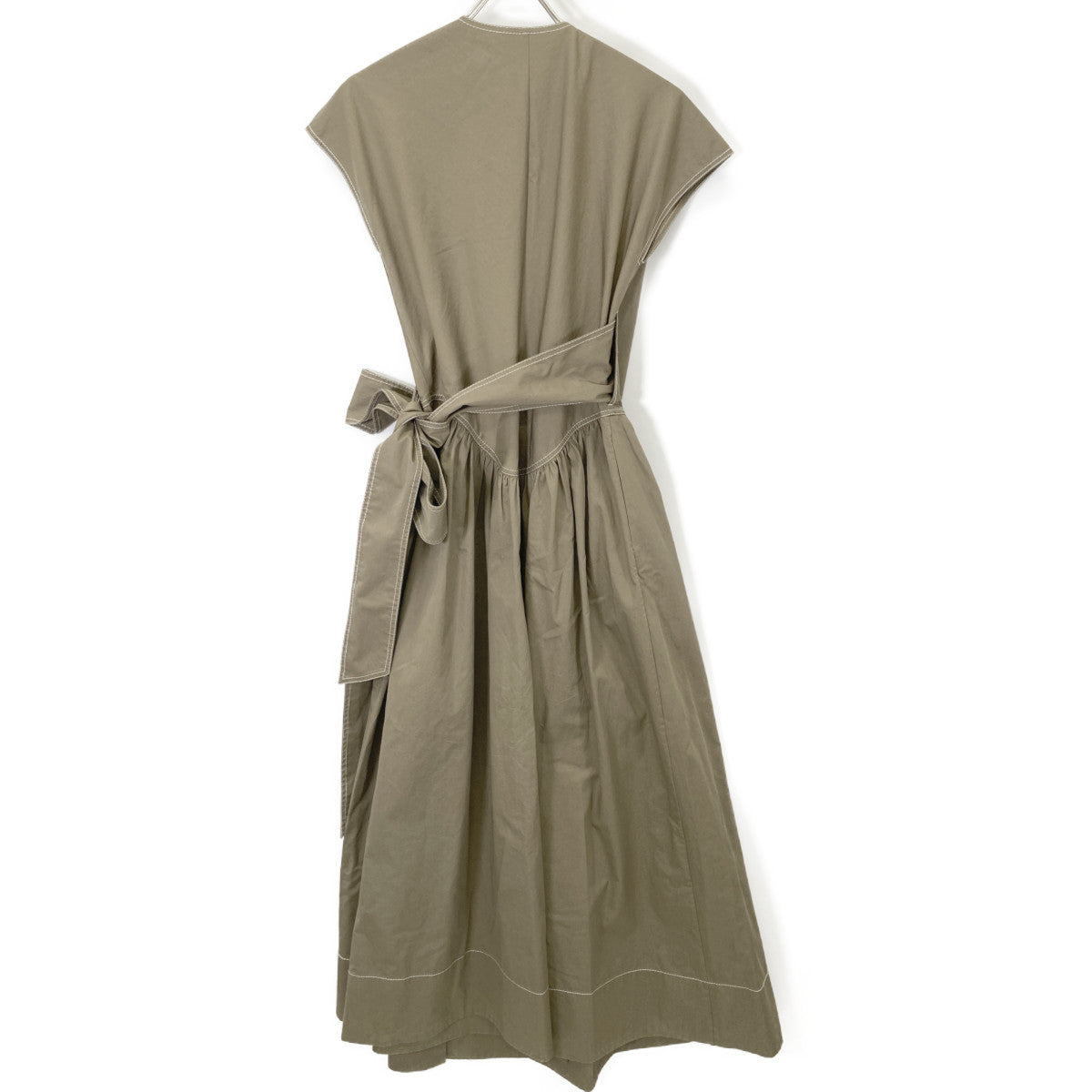 Tory Burch Khaki Sleeveless Belted Wrap Gathered Dress