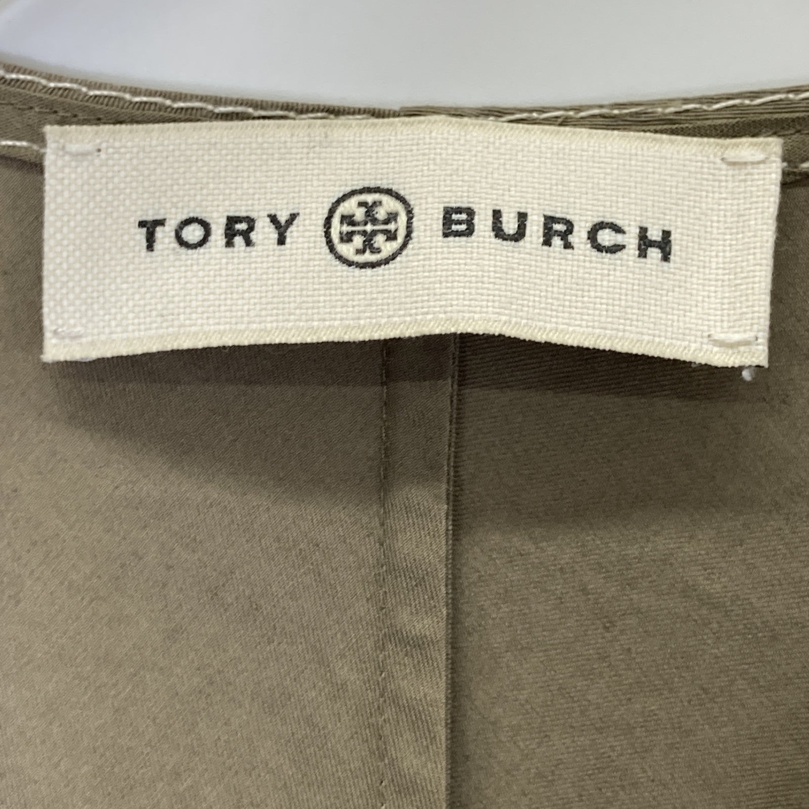 Tory Burch Khaki Sleeveless Belted Wrap Gathered Dress