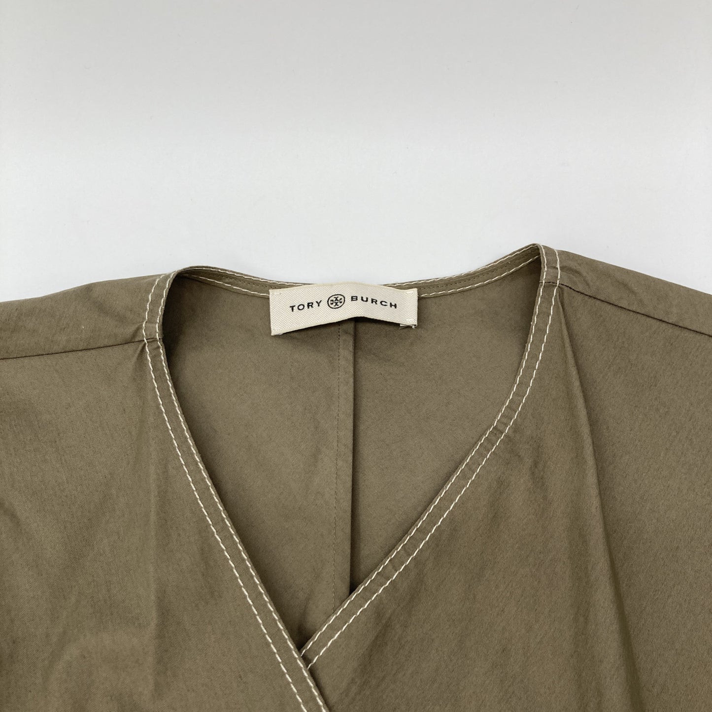 Tory Burch Khaki Sleeveless Belted Wrap Gathered Dress
