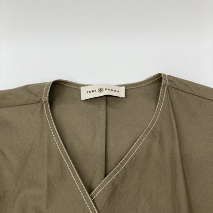 Tory Burch Khaki Sleeveless Belted Wrap Gathered Dress