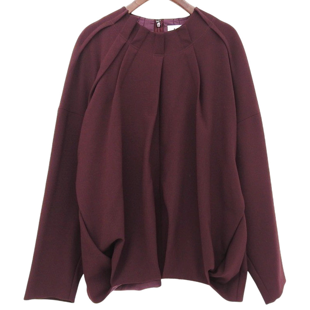 TUCK-NECK PULLOVER Rayon Blend Top, Women's, Bordeaux, 38, 300HA230-0021, 24AW, Top, 38, Women's