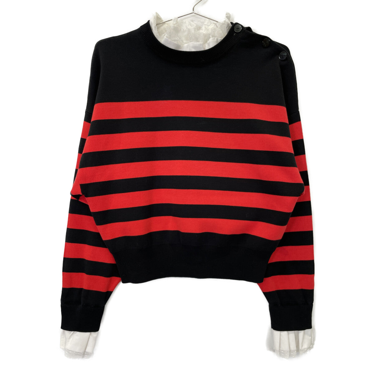nagonstans ナゴンスタンス 470GA170-1680 レッド×ブラック コットン FRILL BORDER PULL OVER トップス