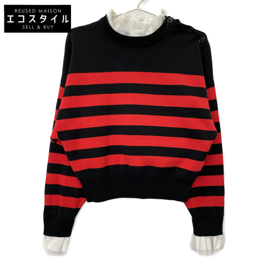 470GA170-1680 ﾚｯﾄﾞ×ﾌﾞﾗｯｸ ｺｯﾄﾝ FRILL BORDER PULL OVER トップス M レディース