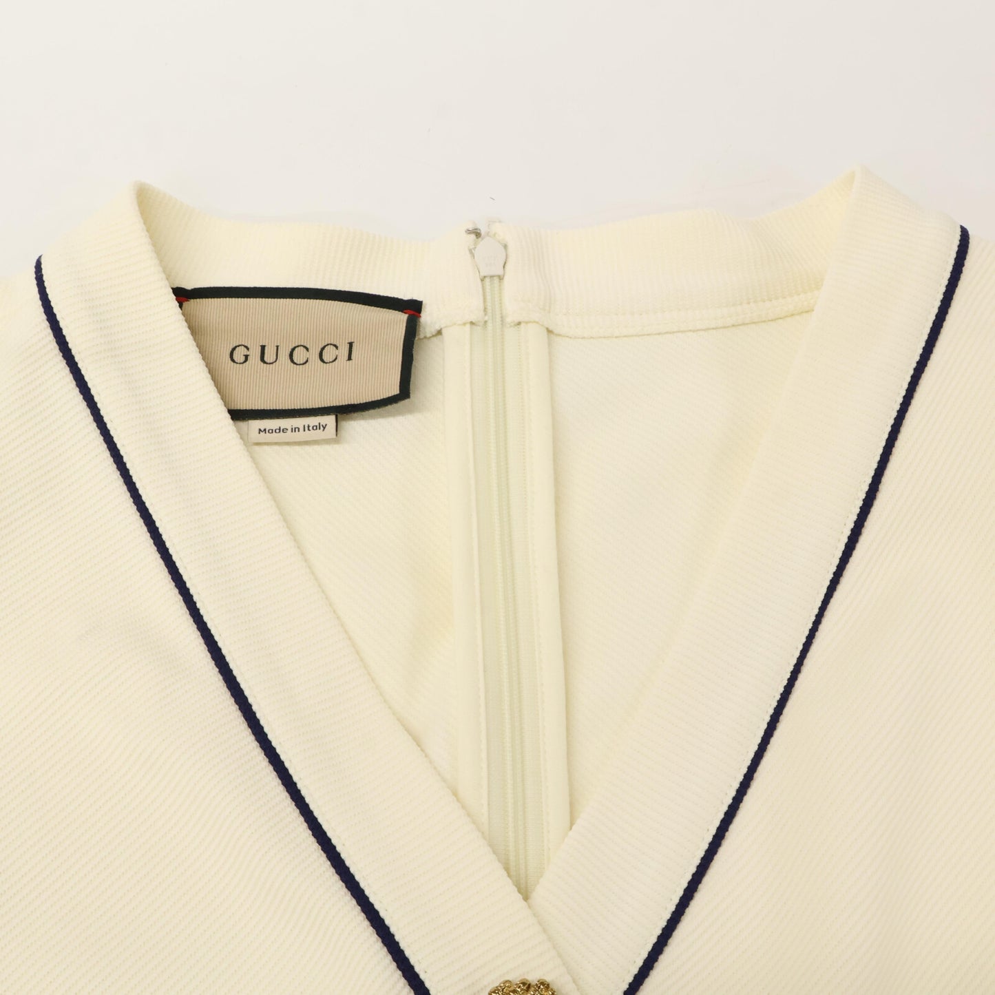 GUCCI 古驰 653408/670292 白色 蓝色饰边 运动连衣裙 金色纽扣裹身连衣裙 连衣裙