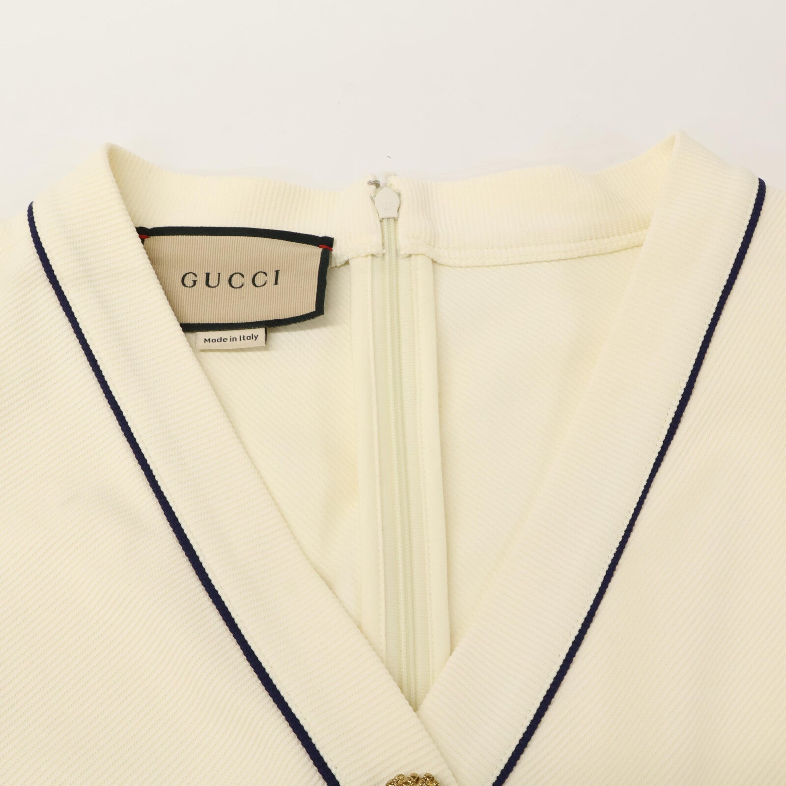 GUCCI 古驰 653408/670292 白色 蓝色饰边 运动连衣裙 金色纽扣裹身连衣裙 连衣裙