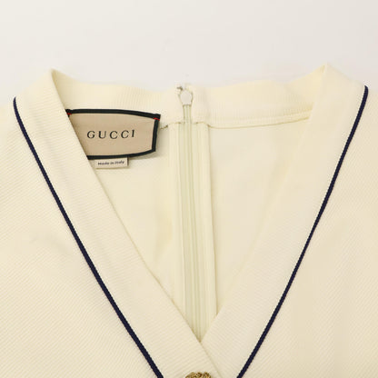 GUCCI 古驰 653408/670292 白色 蓝色饰边 运动连衣裙 金色纽扣裹身连衣裙 连衣裙