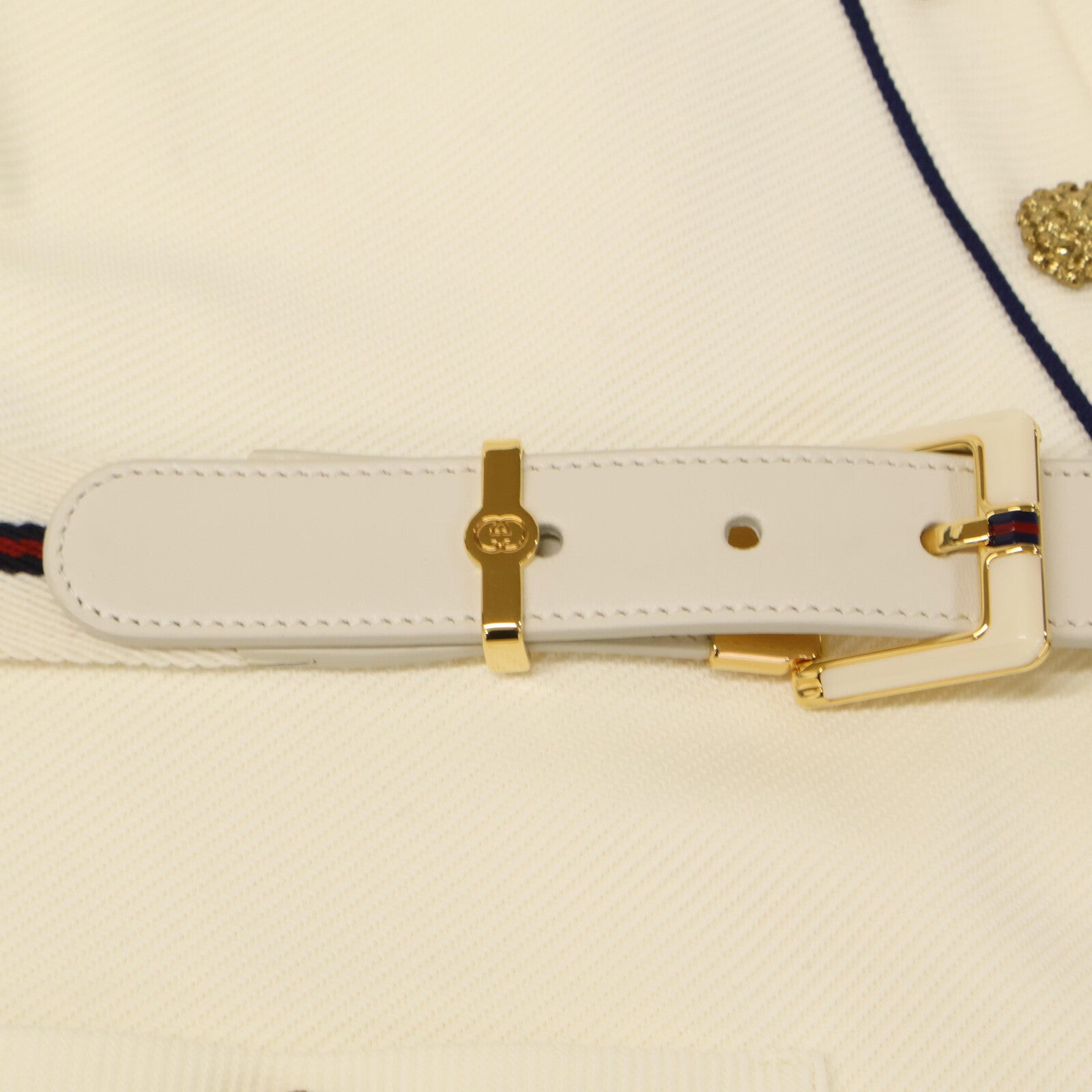 GUCCI 古驰 653408/670292 白色 蓝色饰边 运动连衣裙 金色纽扣裹身连衣裙 连衣裙
