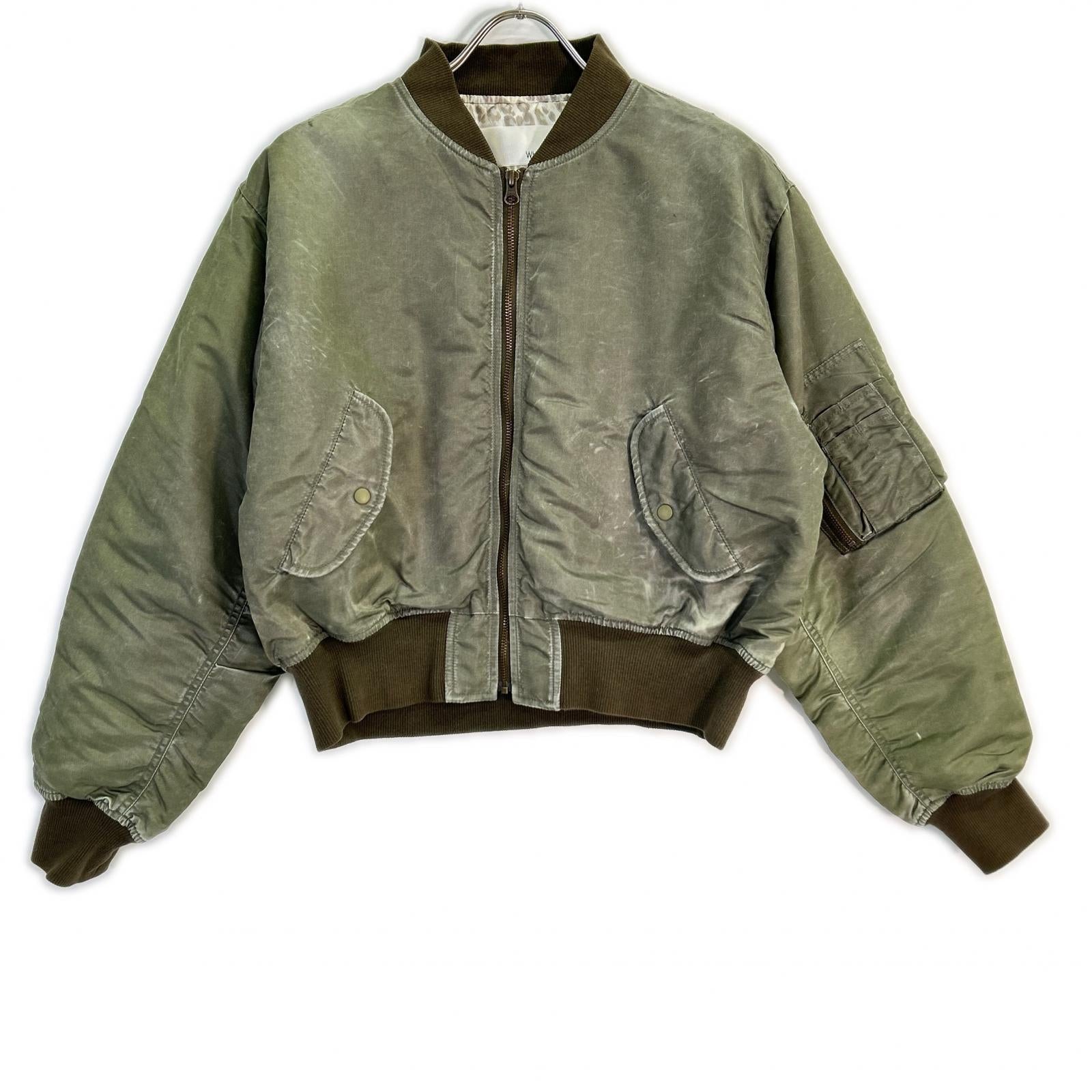 Whim Gazette WGZ1022108A0002 Khaki Nylon Vintage-Processed MA-1 Zip Blouson Jacket F
