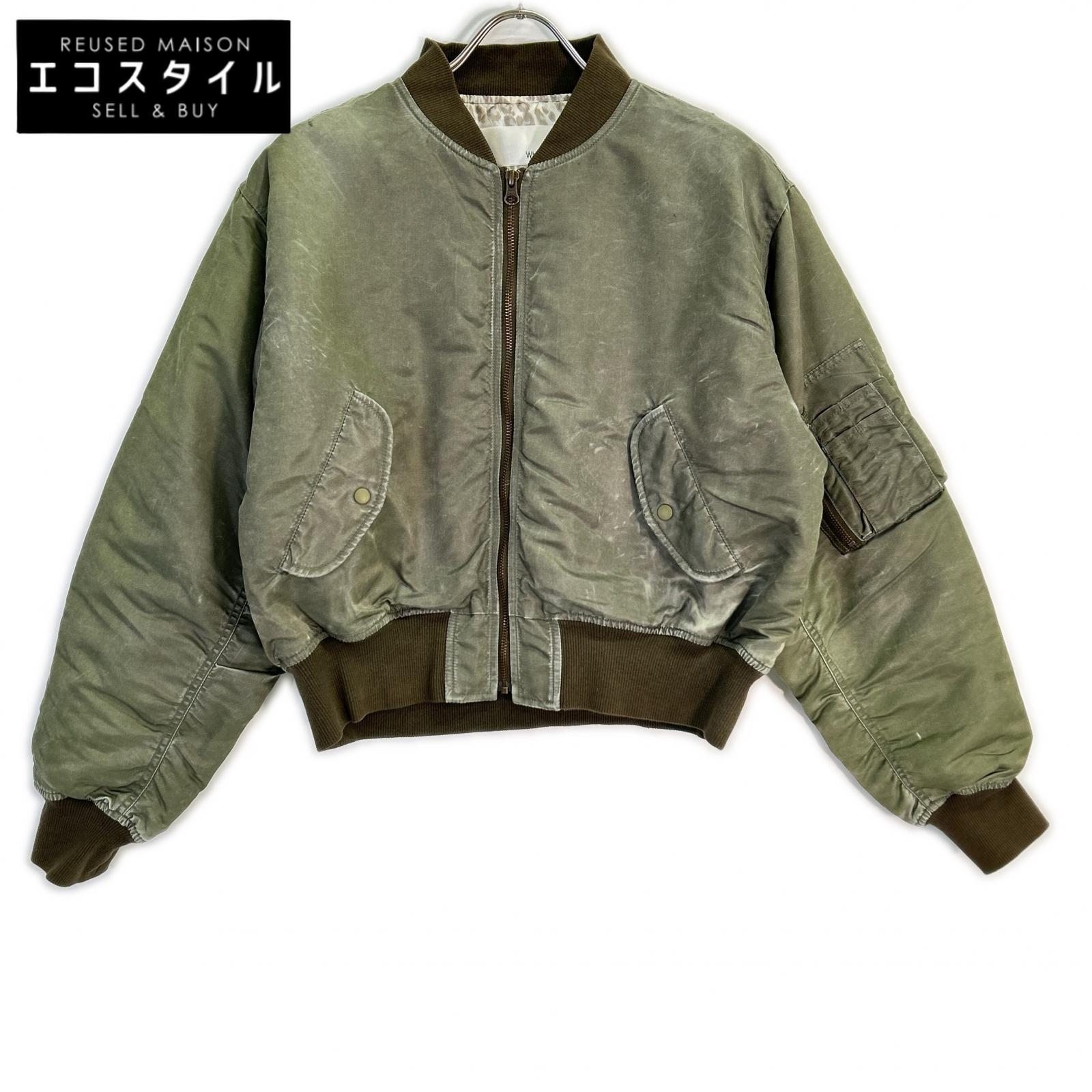 Whim Gazette WGZ1022108A0002 Khaki Nylon Vintage-Processed MA-1 Zip Blouson Jacket F