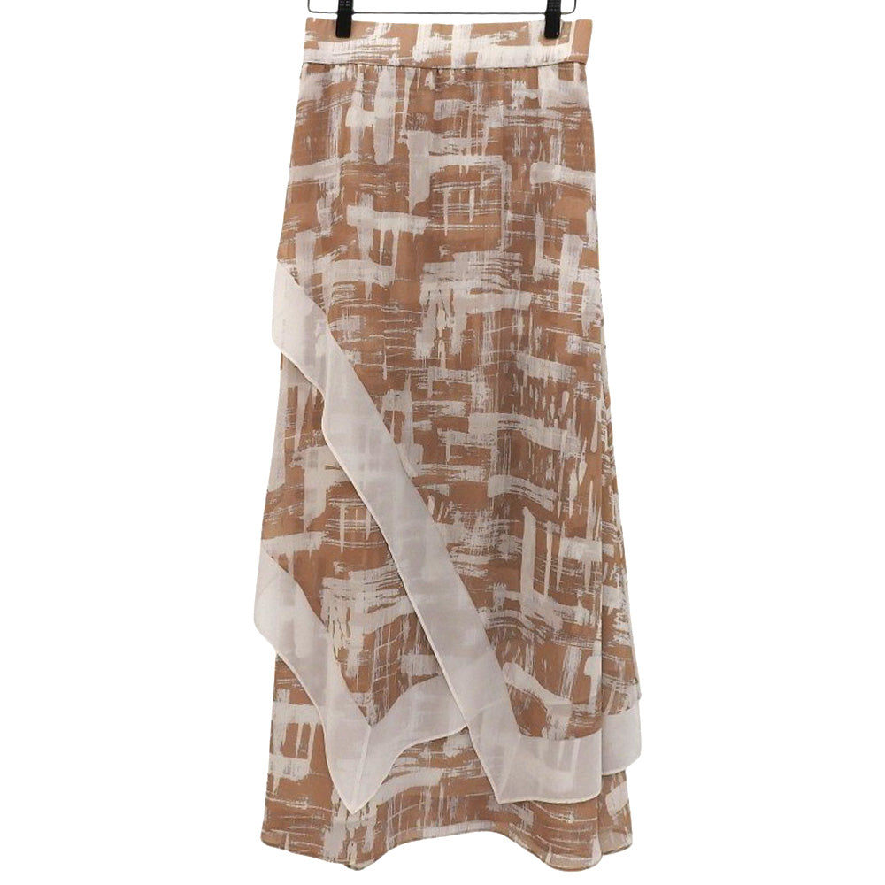 Digital Plaid Print Long Skirt All Over Pattern Women's Light Brown 36 531-1220705 Skirt 36 Women's