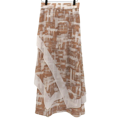 Digital Plaid Print Long Skirt All Over Pattern Women's Light Brown 36 531-1220705 Skirt 36 Women's