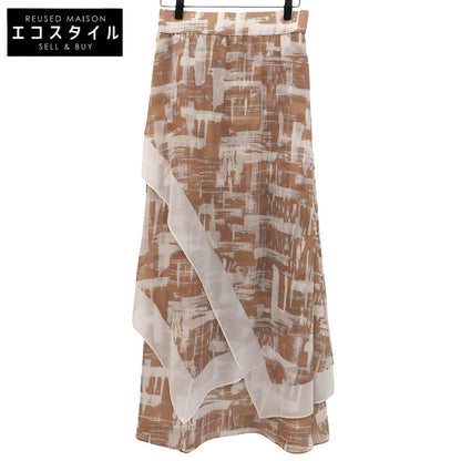 Digital Plaid Print Long Skirt All Over Pattern Women's Light Brown 36 531-1220705 Skirt 36 Women's