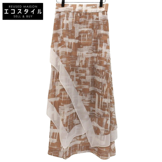 Digital Plaid Print Long Skirt All Over Pattern Women's Light Brown 36 531-1220705 Skirt 36 Women's
