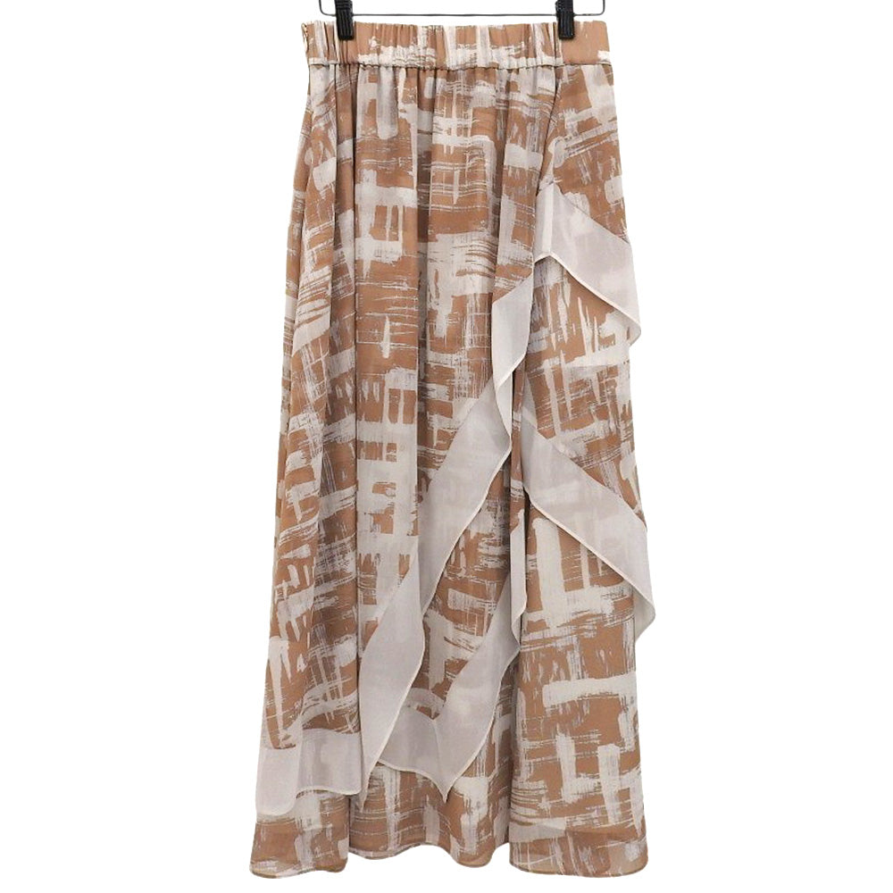 Digital Plaid Print Long Skirt All Over Pattern Women's Light Brown 36 531-1220705 Skirt 36 Women's