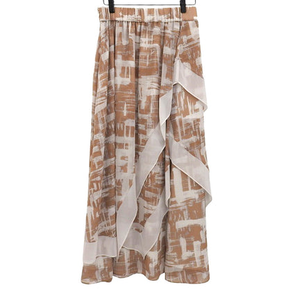 Digital Plaid Print Long Skirt All Over Pattern Women's Light Brown 36 531-1220705 Skirt 36 Women's