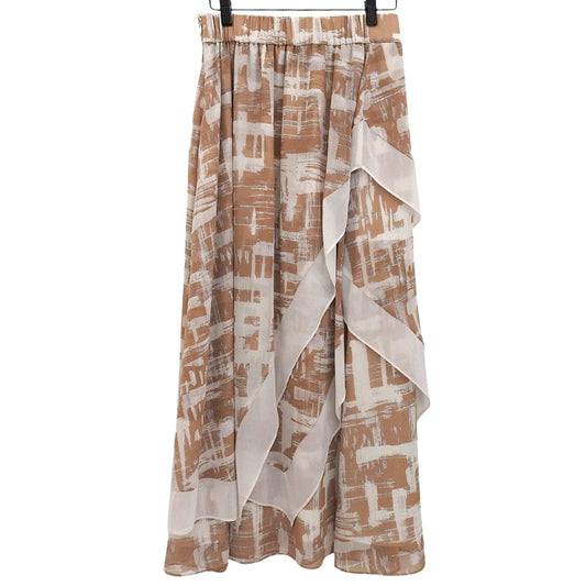 Digital Plaid Print Long Skirt All Over Pattern Women's Light Brown 36 531-1220705 Skirt 36 Women's