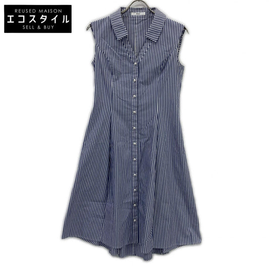 Rene Blue x White Stripe Pearl Button Sleeveless Dress Dress 36