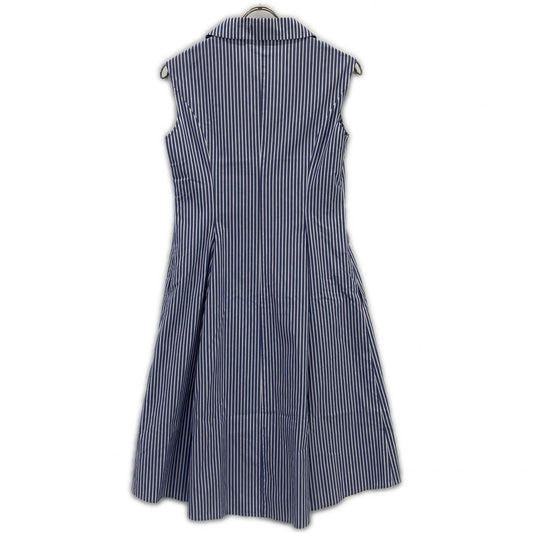 Rene Blue x White Stripe Pearl Button Sleeveless Dress Dress 36
