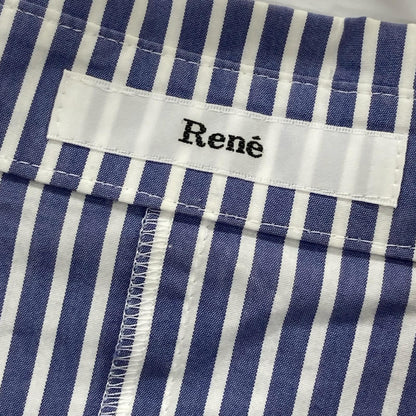 Rene ルネ ﾌﾞﾙｰ×ﾎﾜｲﾄ ｽﾄﾗｲﾌﾟ ﾊﾟｰﾙﾎﾞﾀﾝ ﾉｰｽﾘｰﾌﾞﾜﾝﾋﾟｰｽ ワンピース 36