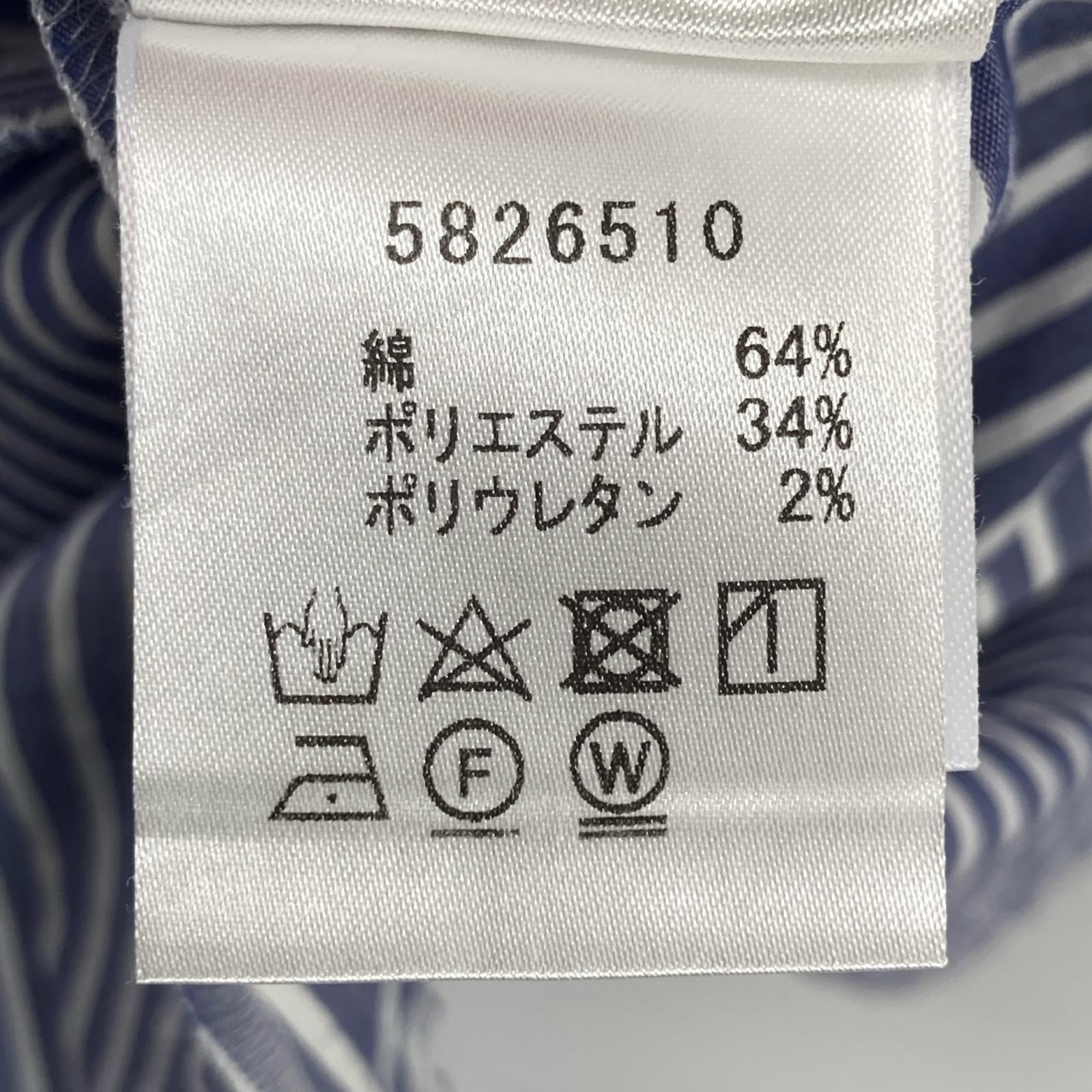 Rene ルネ ﾌﾞﾙｰ×ﾎﾜｲﾄ ｽﾄﾗｲﾌﾟ ﾊﾟｰﾙﾎﾞﾀﾝ ﾉｰｽﾘｰﾌﾞﾜﾝﾋﾟｰｽ ワンピース 36