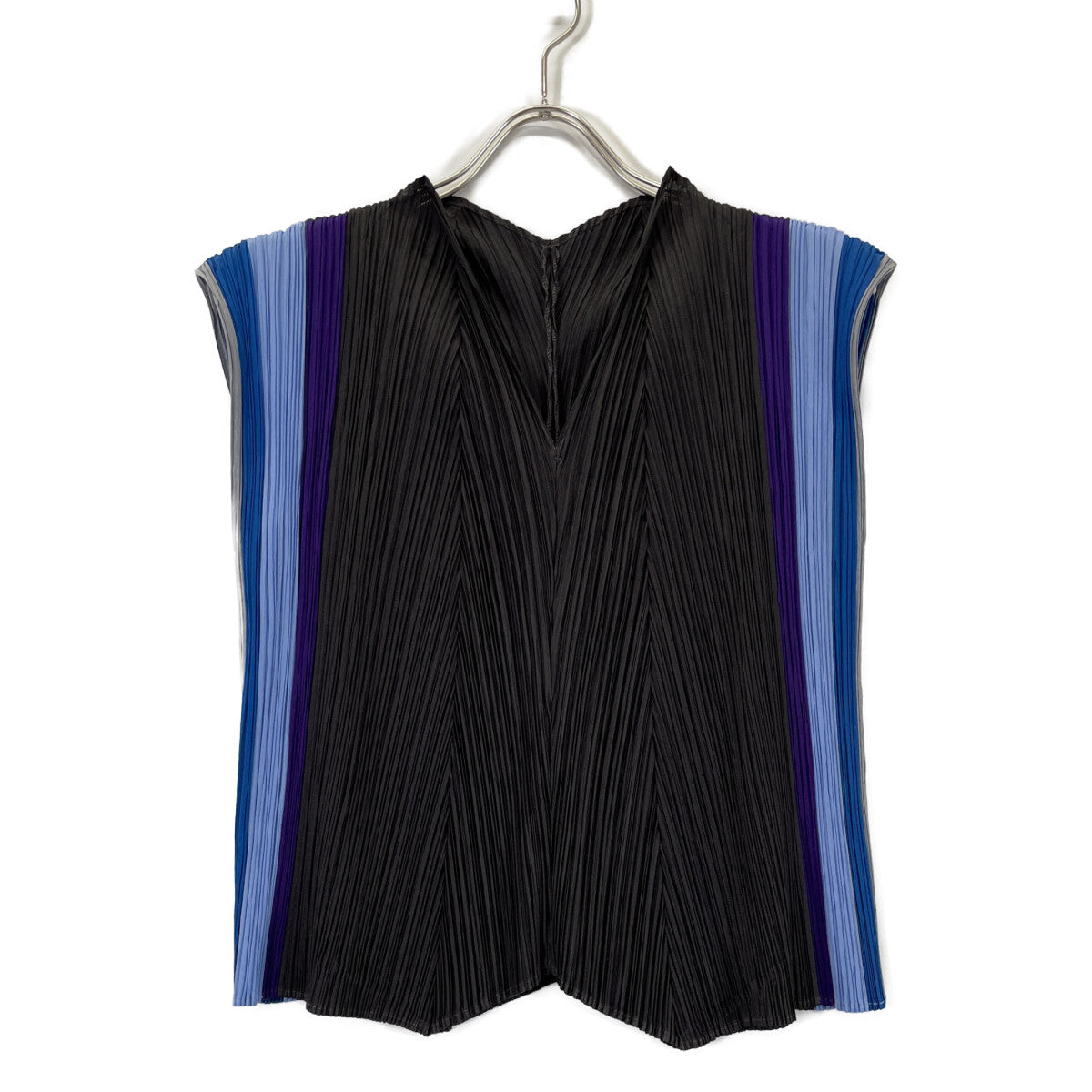 PLEATS PLEASE PP23-JJ681 Dark Brown x Blue x Purple V-Neck Sleeveless Pleated Top