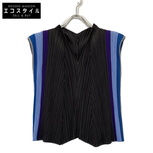 PLEATS PLEASE プリーツプリーズ PP23-JJ681 ダークブラウン×ブルー×パープル Vネック ノースリーブプリーツカットソー トップス