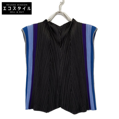 PLEATS PLEASE PP23-JJ681 Dark Brown x Blue x Purple V-Neck Sleeveless Pleated Top