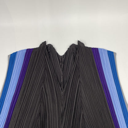 PLEATS PLEASE PP23-JJ681 Dark Brown x Blue x Purple V-Neck Sleeveless Pleated Top