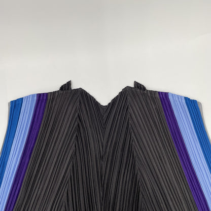 PLEATS PLEASE PP23-JJ681 Dark Brown x Blue x Purple V-Neck Sleeveless Pleated Top