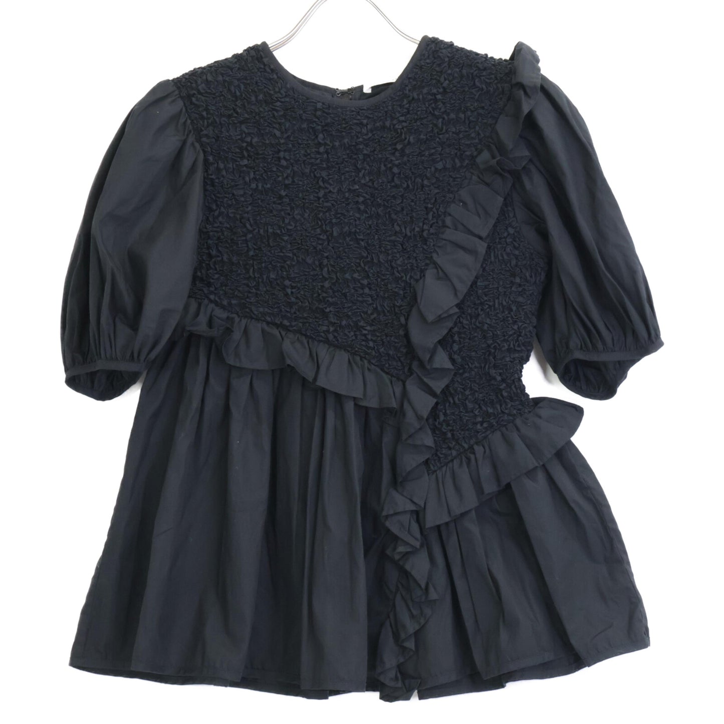 Cecilie Bahnsen Black Carlotta Ruffled Cotton-Blend Poplin Top