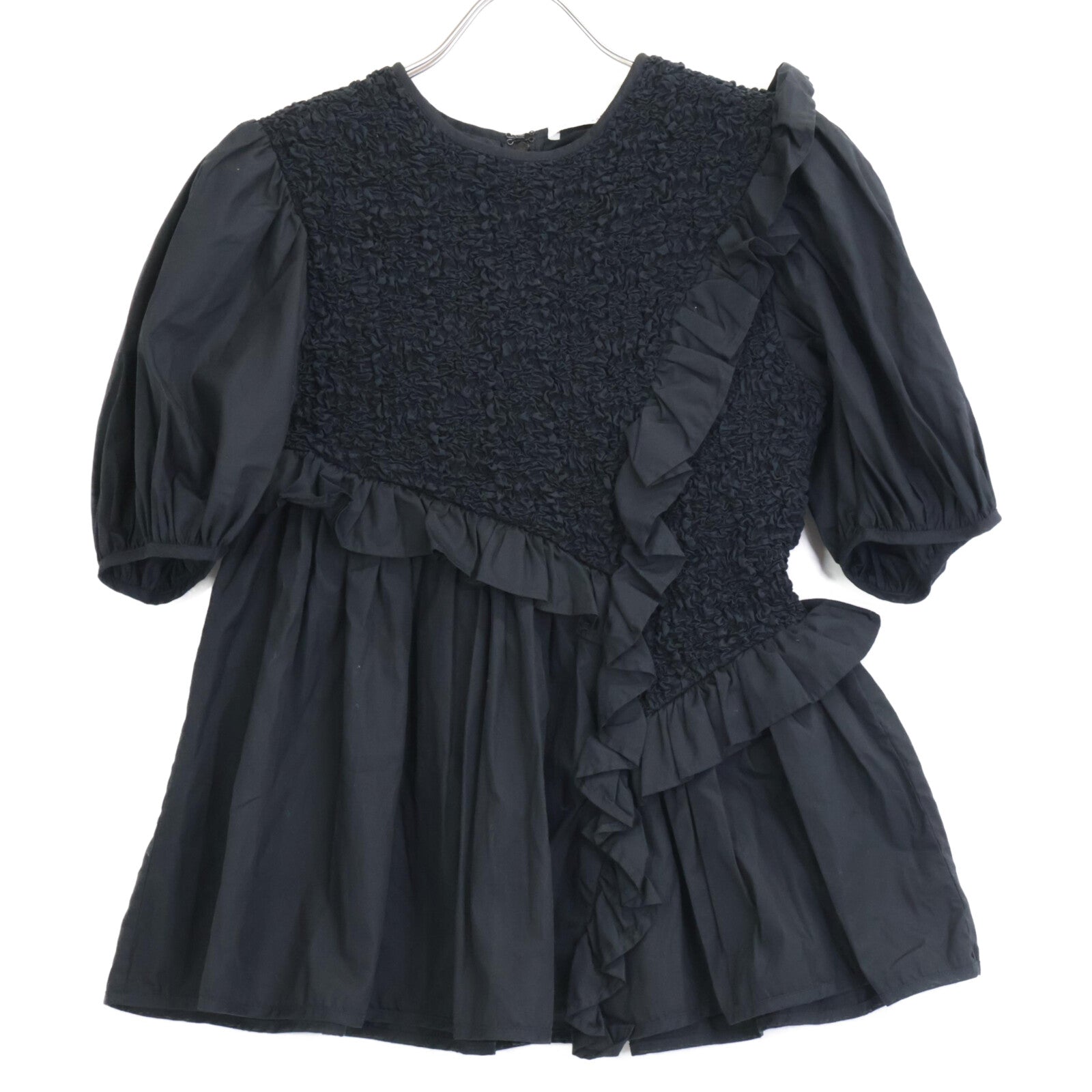 Cecilie Bahnsen Black Carlotta Ruffled Cotton-Blend Poplin Top