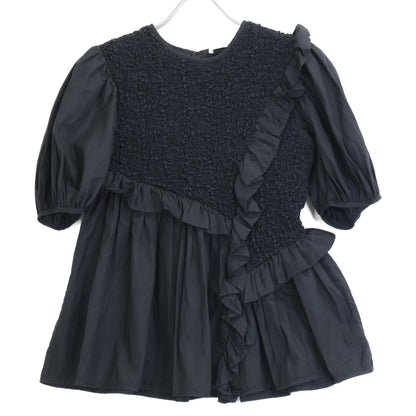 Cecilie Bahnsen Black Carlotta Ruffled Cotton-Blend Poplin Top