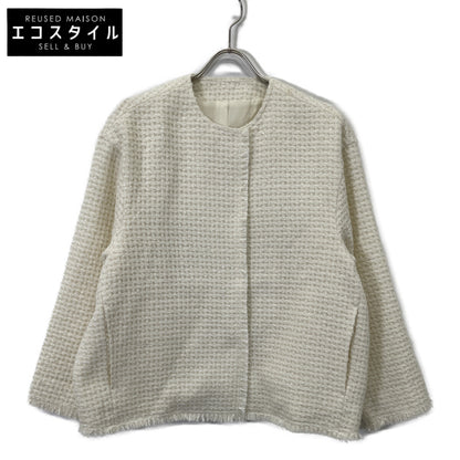 SHIN-019 Ivory Wool Blend Lame No-Collar Padded Jacket Jacket No Tag Ladies