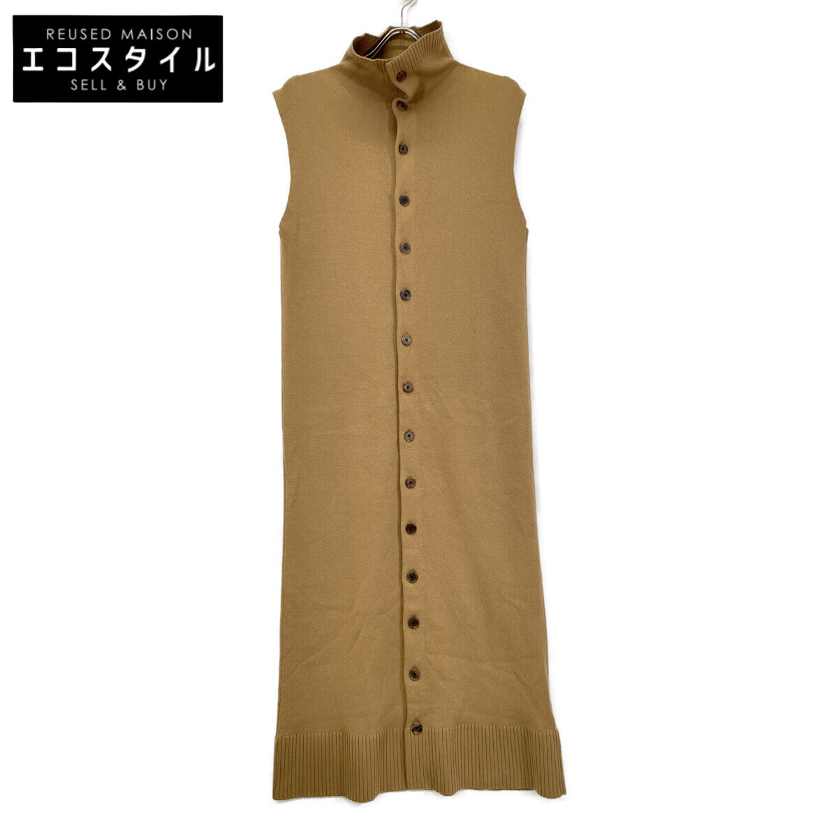Brown Cashmere Blend High Neck Long Gilet Knit Dress One-piece F Women's