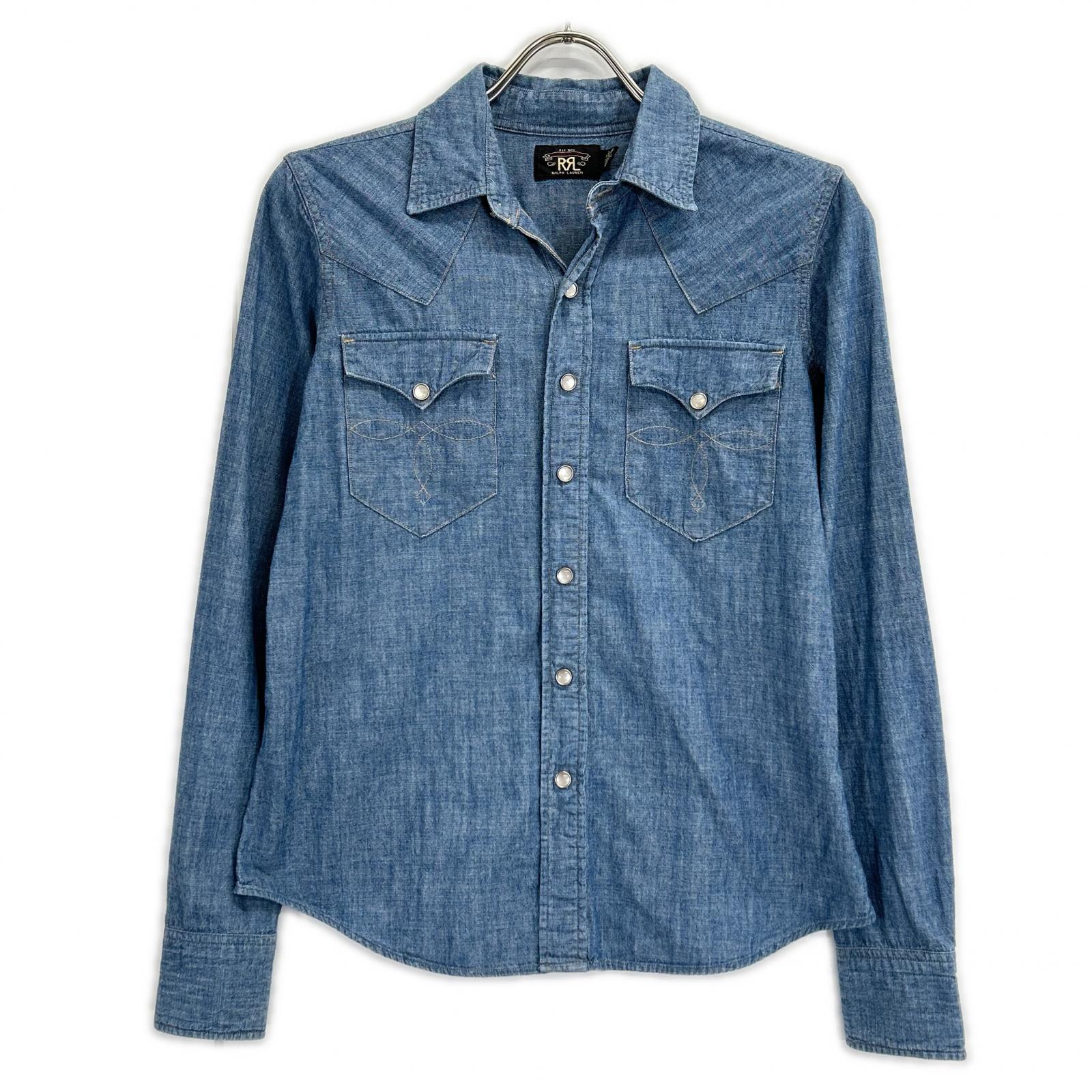 RRL ダブルアールエル ブルー コットン 刺繍デザイン ロングスリーブスナップボタンシャツ トップス