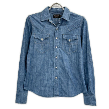RRL ダブルアールエル ブルー コットン 刺繍デザイン ロングスリーブスナップボタンシャツ トップス