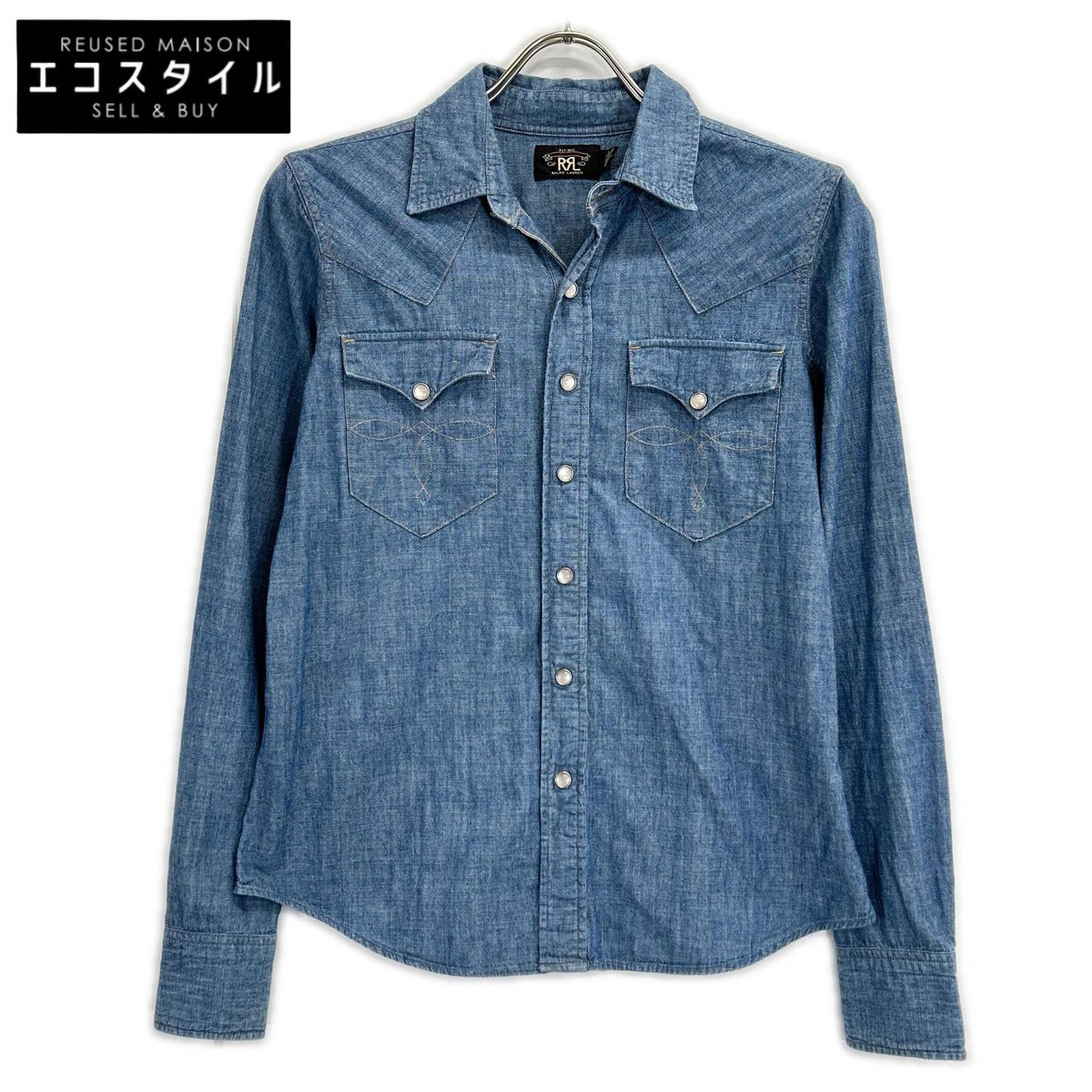 RRL ダブルアールエル ブルー コットン 刺繍デザイン ロングスリーブスナップボタンシャツ トップス