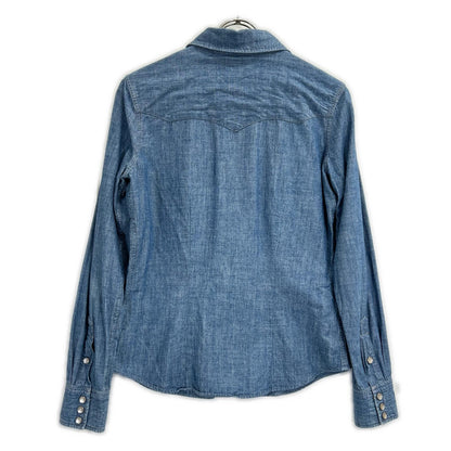 RRL ダブルアールエル ブルー コットン 刺繍デザイン ロングスリーブスナップボタンシャツ トップス