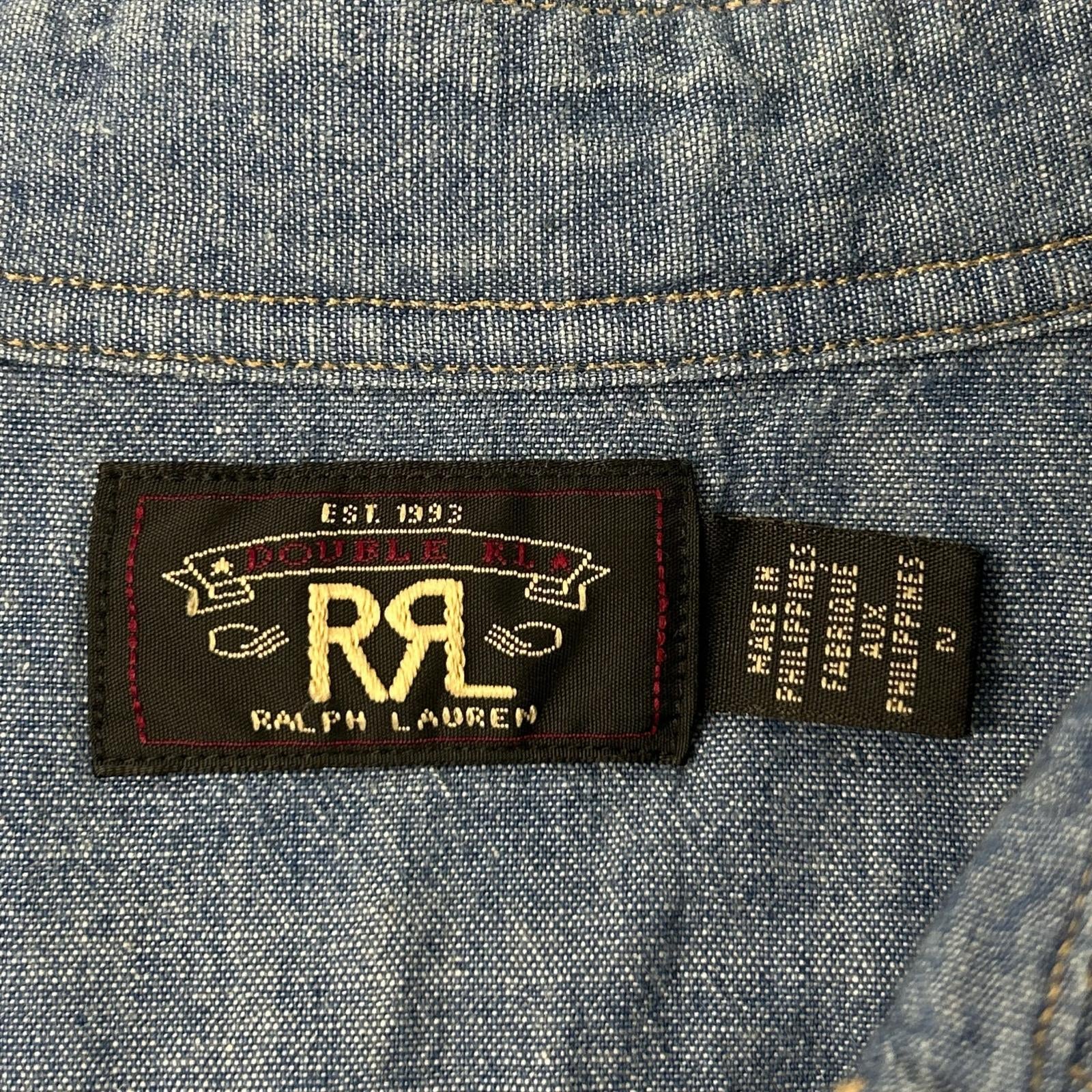 RRL ダブルアールエル ブルー コットン 刺繍デザイン ロングスリーブスナップボタンシャツ トップス