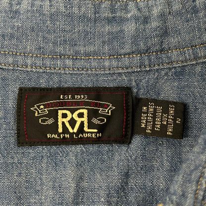 RRL ダブルアールエル ブルー コットン 刺繍デザイン ロングスリーブスナップボタンシャツ トップス
